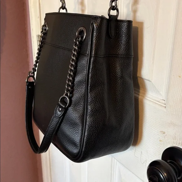Coach, leather bucket bag with gun metal hardware extra Crossbody strap!